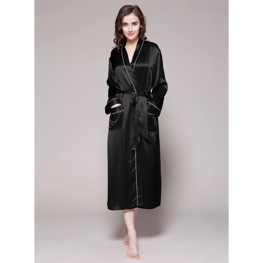 LilySilk Contra Trim And Full Length Silk Robe M